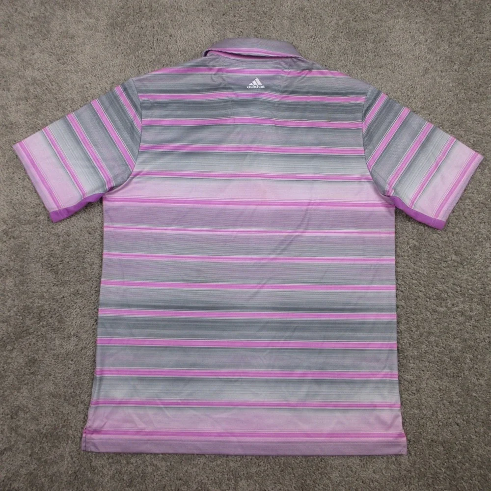 Adidas Polo Shirt Mens Medium Purple Striped US Open Merion 2013 Climacool Logo